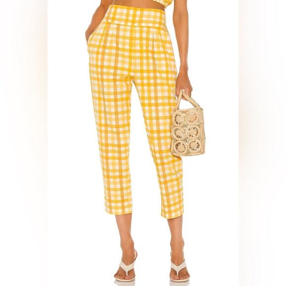 SWF Jolie Gingham Tapered Pants Yellow Size Medium Anthro EUC - Picture 1 of 8